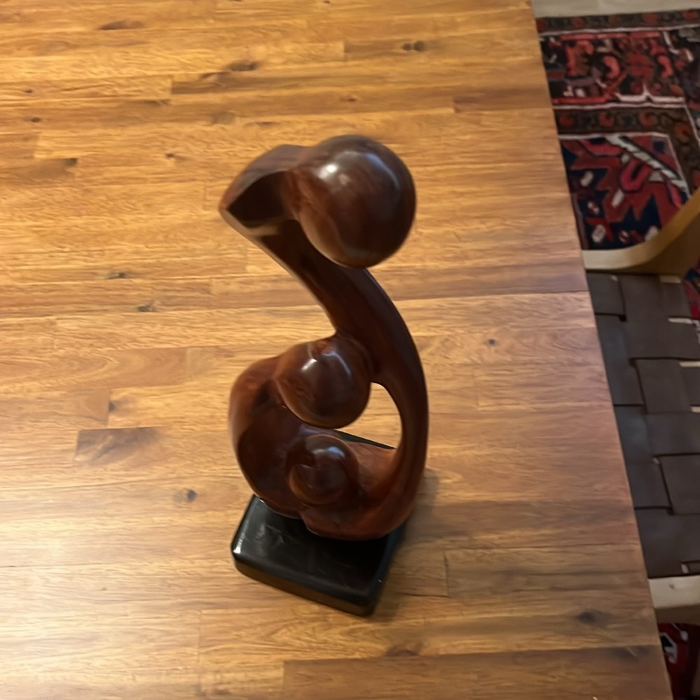 Abstract Family Mother Father Child Statue Wood Hand Carving Wood Sculpture - Picture 4 of 5